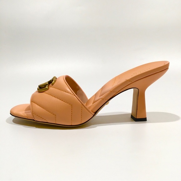 GUCCI GG MARMONT QUILTED LEATHER MULE SANDAL -PEACH -US 8.5 -NEW - Picture 4 of 12